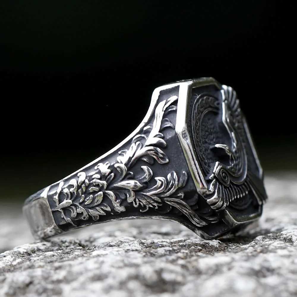 2023 New Amulet 316L Stainless Steel Norse Mythology Flying Eagle Ring For Man Women Viking Pattern Jewelry Party GiftXJ250219