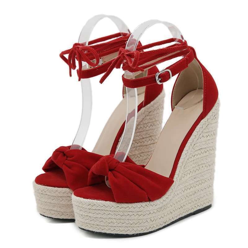Fashion Solid Platform Wedges Sandals Women Design Buckle Strap Cane Weave Summer Peep Toe Ladies Shoes
