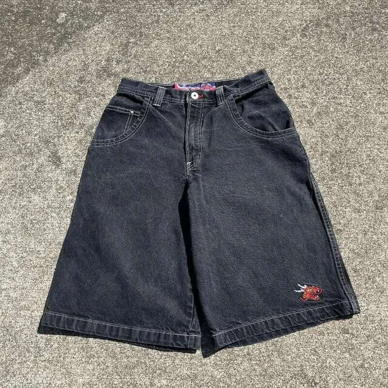 Summer New Y2K Loose Gothic Designer Denim Shorts With Pocket Embroidered Printed Denim Shorts For Gym 2000s Retro Street Hip Hop Men's And Women