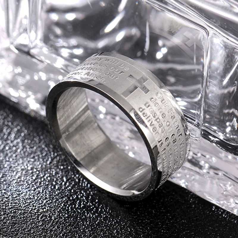 English Titanium Steel Christian Cross Bible Ring for Men and Women Personalized Ring Customize Ring Engraved RingXJ250219
