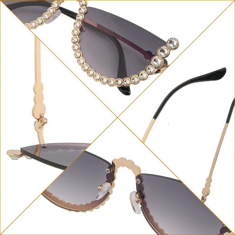 Frameless Diamond Studded Sunglasses Womens Fashion with Chain Eyewear Europe American Trend Street Shooting Glasses 250218