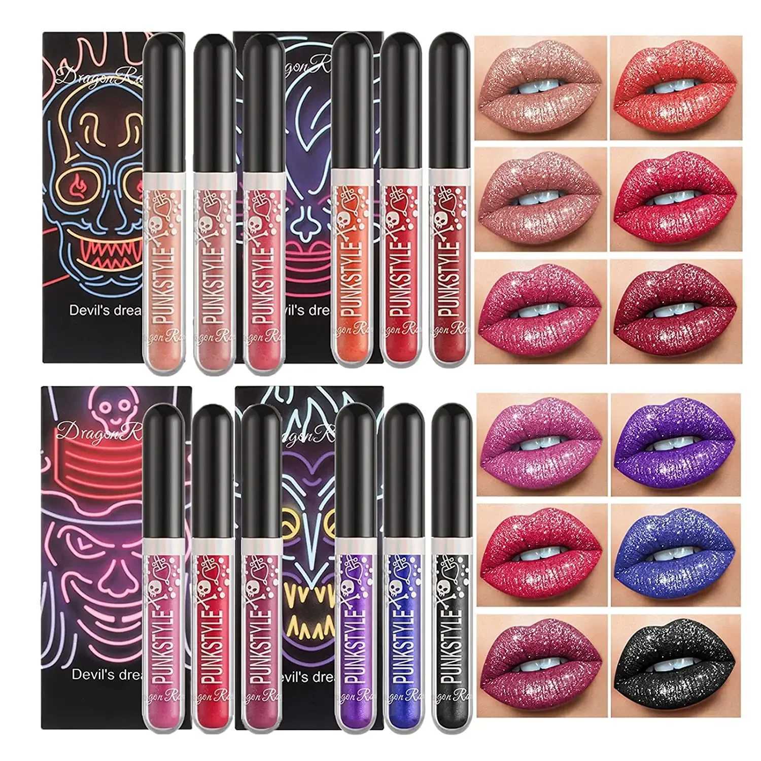 3 pieces of shiny lipstick set waterproof sexy blue purple black lip gloss shiny Halloween lip gloss makeup tools Korean cosmeticsW250219