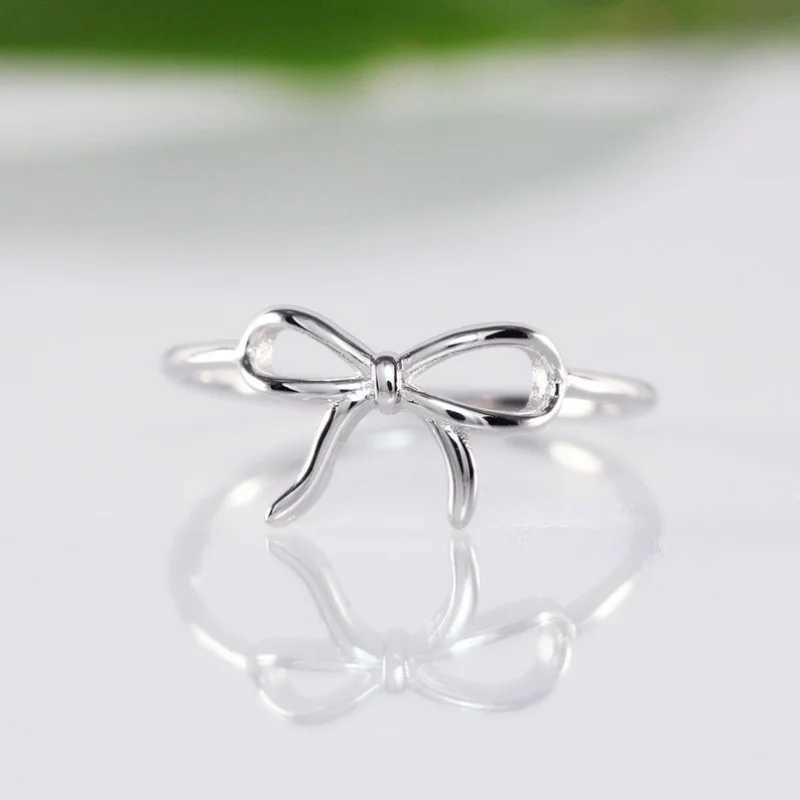 Luxury Fashionable Minimalist Bow Finger Silver Color Ring for Women Trendy Brand Design Party Fashion Girlfriend GiftsXJ250219