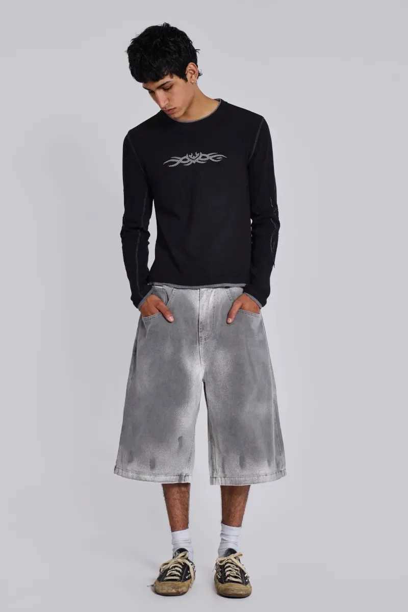 Men's Shorts Y2K mens cotton shorts Harajuku Gothic heavy oil washed lot Pocket Hole breaking design pants American style fashion casual jeans z2