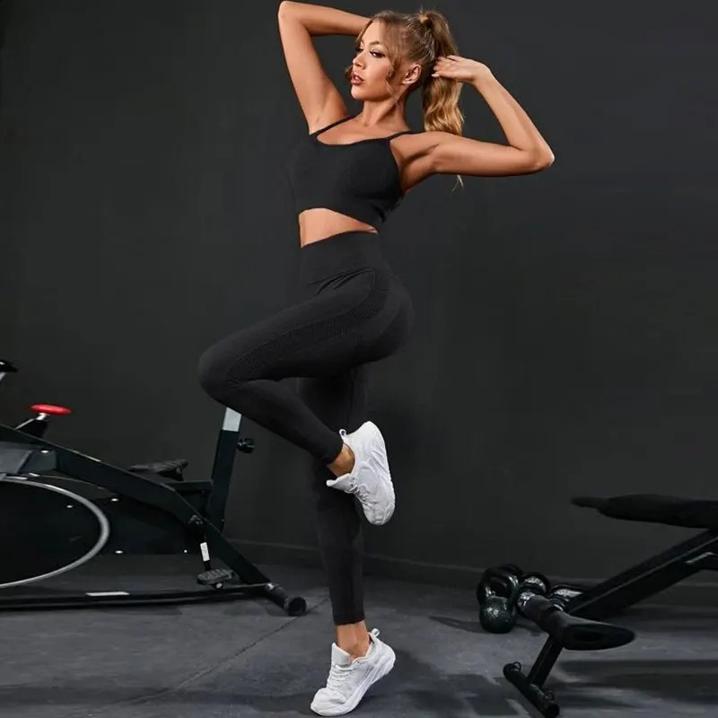 2 Pieces Womens Tracksuit Seamless Yoga Set Workout Sportswear Gym Clothing High Waist Leggings Fitness Sports Suits 250219