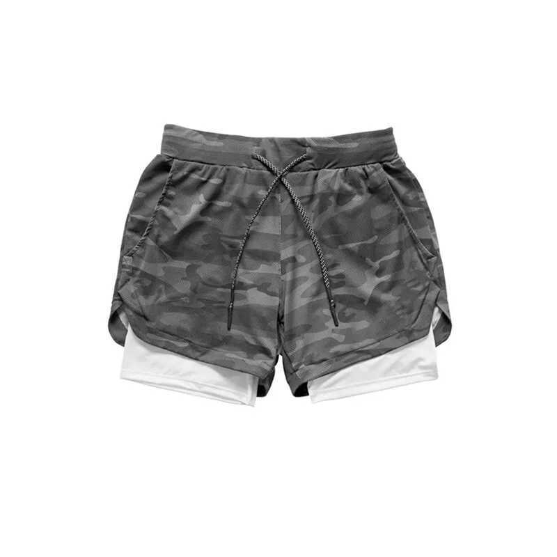 4XL Camouflage Running 2-inch Double layer Fast Drying Gym Fitness Slow Running Training Shorts Mens Sports Shorts W250219