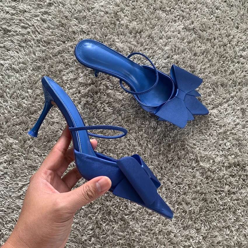 Women's Shoes 2024 New Fashion Bow Sgback Heels Sexy Dress Stiletto Pointed Toe Women High Heel Sandals