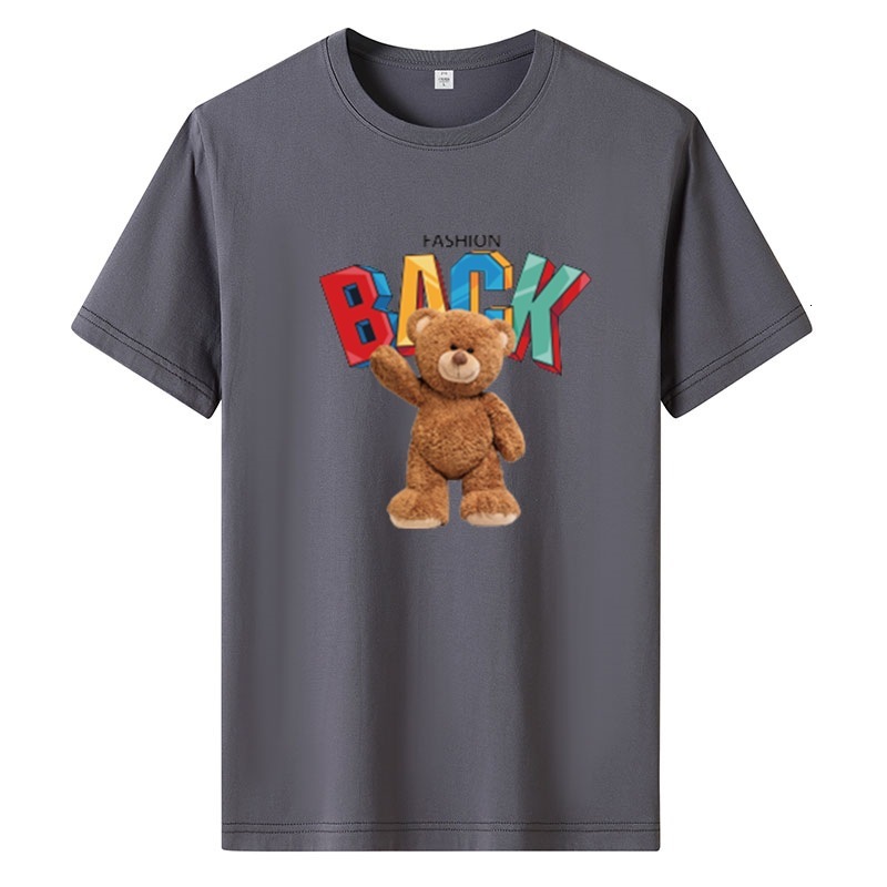 Short Men's Designer T-shirt American Fashion Street Trend T-shirt, Summer New Cotton Half Sleeved Letter Teddy Bear Personalized Print Oversized