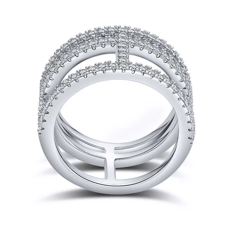 Luster Unique Alternative Womnes White Gold Plated 925 Silver Double Bar H Curve Moissanite Eternity Band