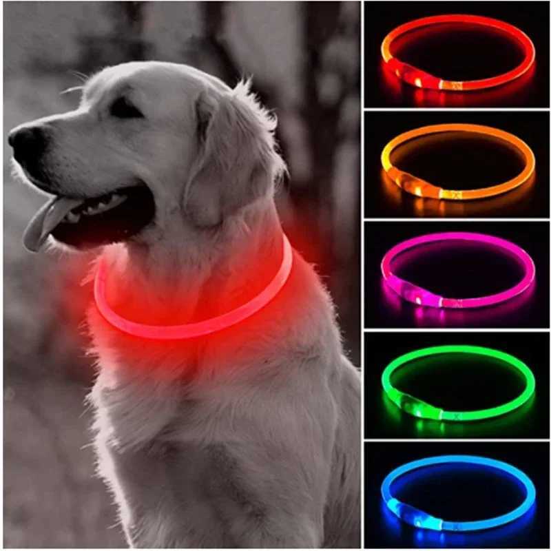 Led Light Dog Collar Detachable Glowing USB Charging Luminous Leash for Big Cat Collar Small Bright Labrador Pets Dogs Products W250219
