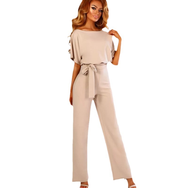 Summer Button Lacing Jumpsuit Fashion Short Sleeve Overalls Women Pure Patchwork Romper Elegant Falbala Straight Jumpsuits