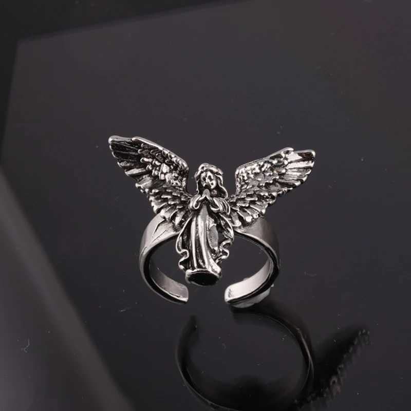 Vintage Angel Wings Rings for Men Women Antique Silver Color Opening Adjustable Natural Design Ring Jewelry GiftXJ250219