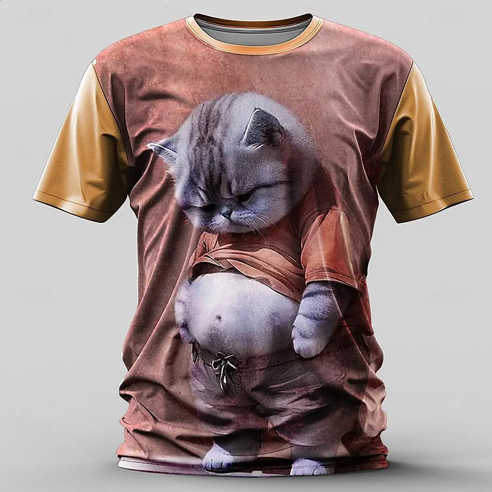 Funny TShirts For Men Animal Cat 3d Print Short Sleeve Summer Casual Breath TShirt Loose Oversized Tee Tops 250217