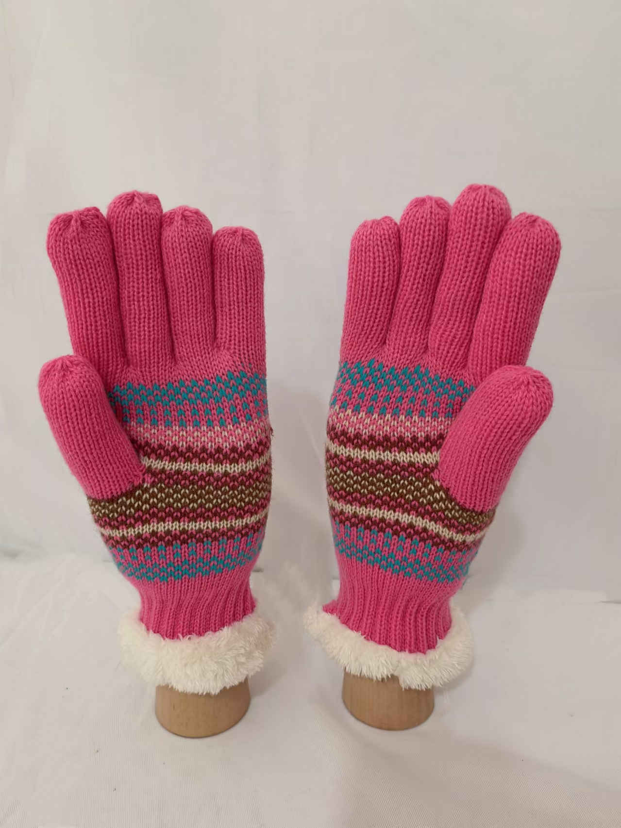 Women's winter padded outflap jacquard warm acrylic knitted gloves XYS006