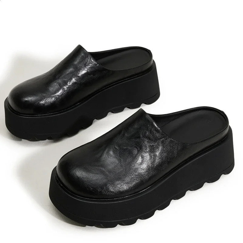 Autuspin 7cm High Heel Mule Womens Shoes Spring/Summer Fashion Thick Bottom Womens Slide Round Insole Womens 250213