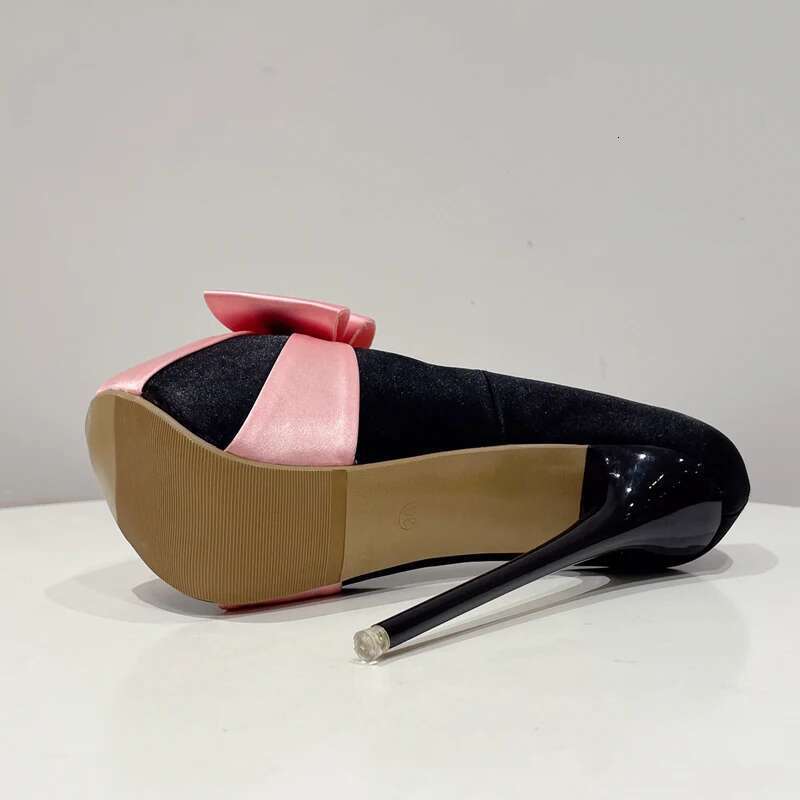 Fashion Extreme Butterfly-knot Platform Pumps Women Ultra High Stiletto Heels Round Toe Party Wedding Stripper Shoes