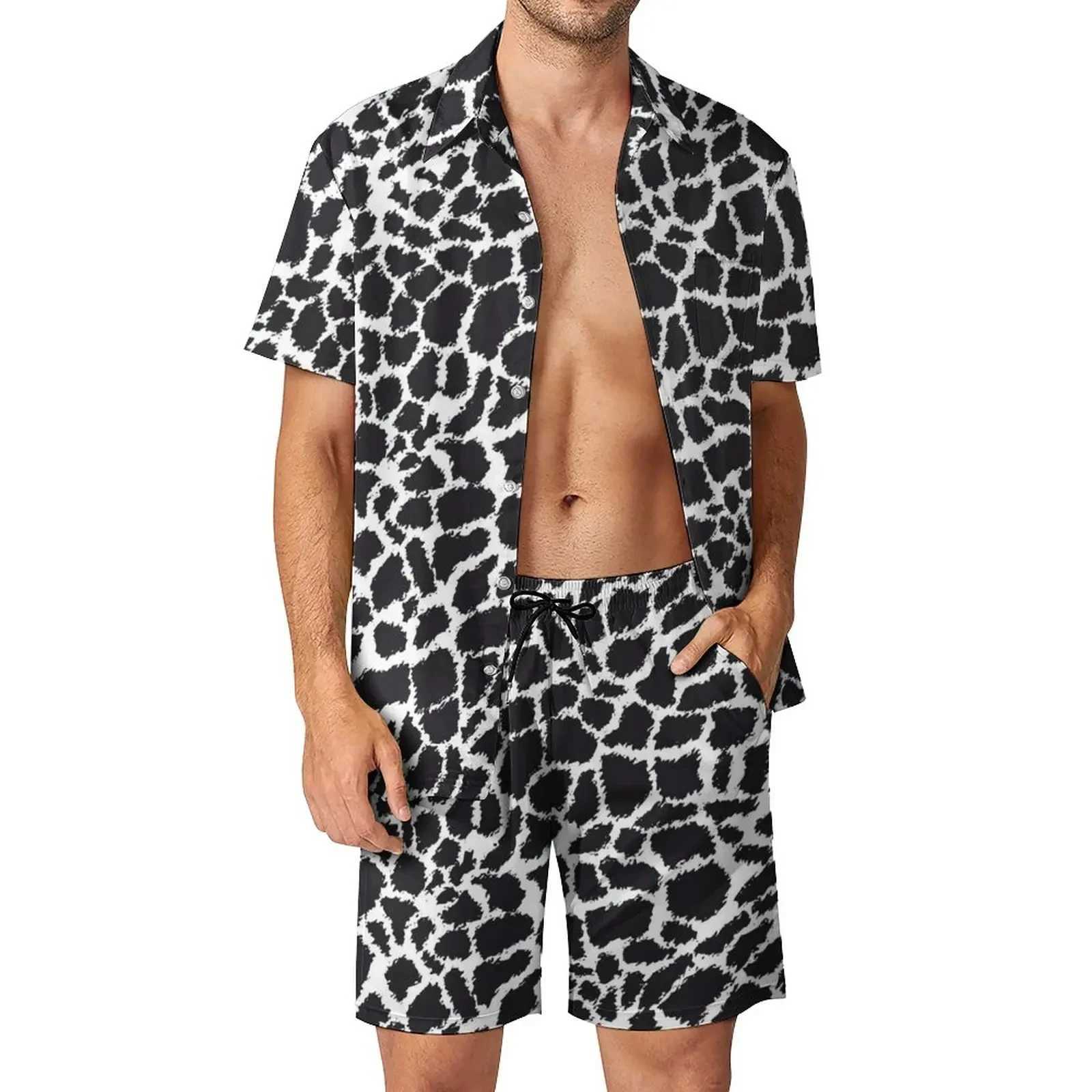 Leopard Animal Pattern Shirt 2Pcs Sets 3D Men Casual Fashion Sleeves Shirts Oversized Beach Shorts Hawaiian Streetwear SuitsXJ250218