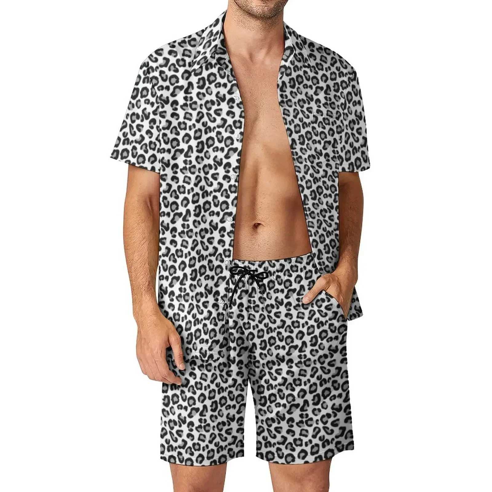 Leopard Animal Pattern Shirt 2Pcs Sets 3D Men Casual Fashion Sleeves Shirts Oversized Beach Shorts Hawaiian Streetwear SuitsXJ250218