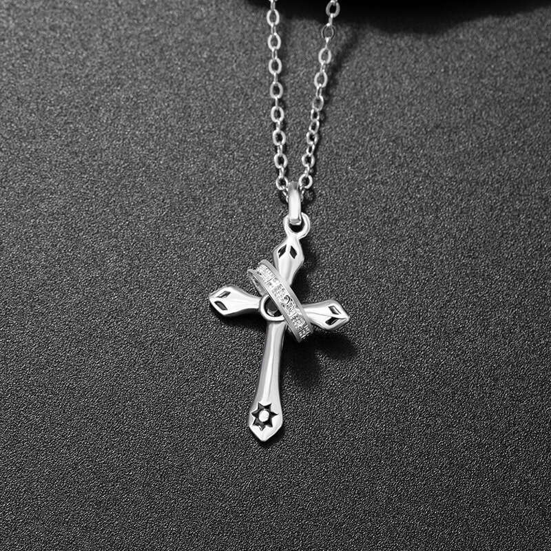 Cross sterg sier necklace with niche design, light hip-hop collarbone chain style, angel guardian pendant