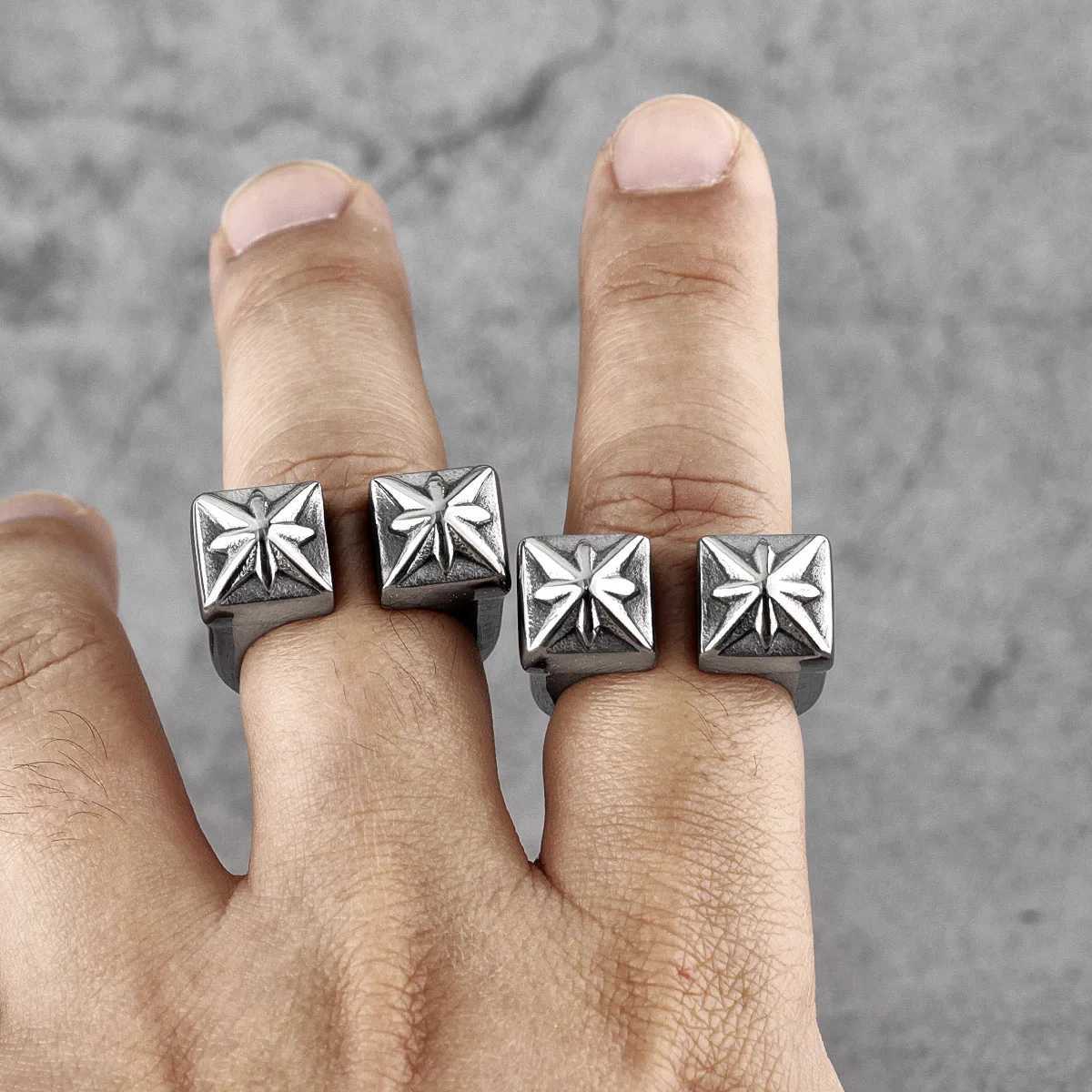 Vintage Gothic Flower Stainless Steel Mens Open Rings Punk Unique for Women Boyfriend Biker Jewelry Creativity Gift WholesaleXJ250219