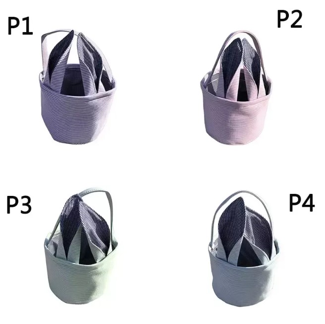 Easter Bag Favor Stripe Bunny Basket Cartoon Rabbit Long Ears Bucket Seersucker Easters Eggs Bags Kids Party Gift FY4480 0219