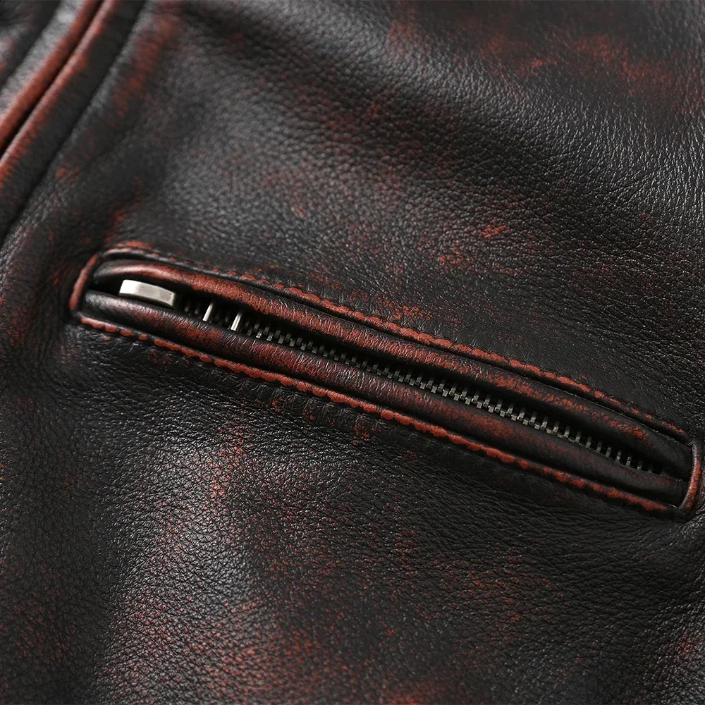 Retro mens leather jacket ultra-thin fit 100% natural denim mens leather jacket mens leather clothing autumn Asian size M604 250214