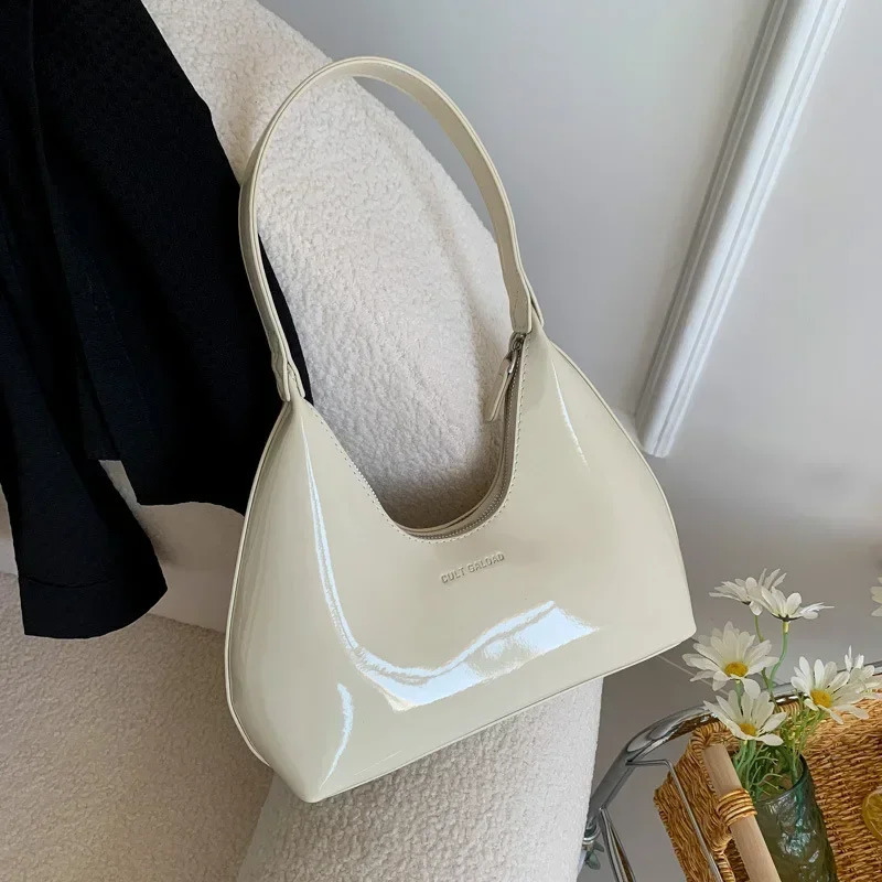 Trendy er Solid Shoulder Bags for Women Handbags and Purses 2024 Fashion Patent Leather Underarm Ladies Tote Bags 250218
