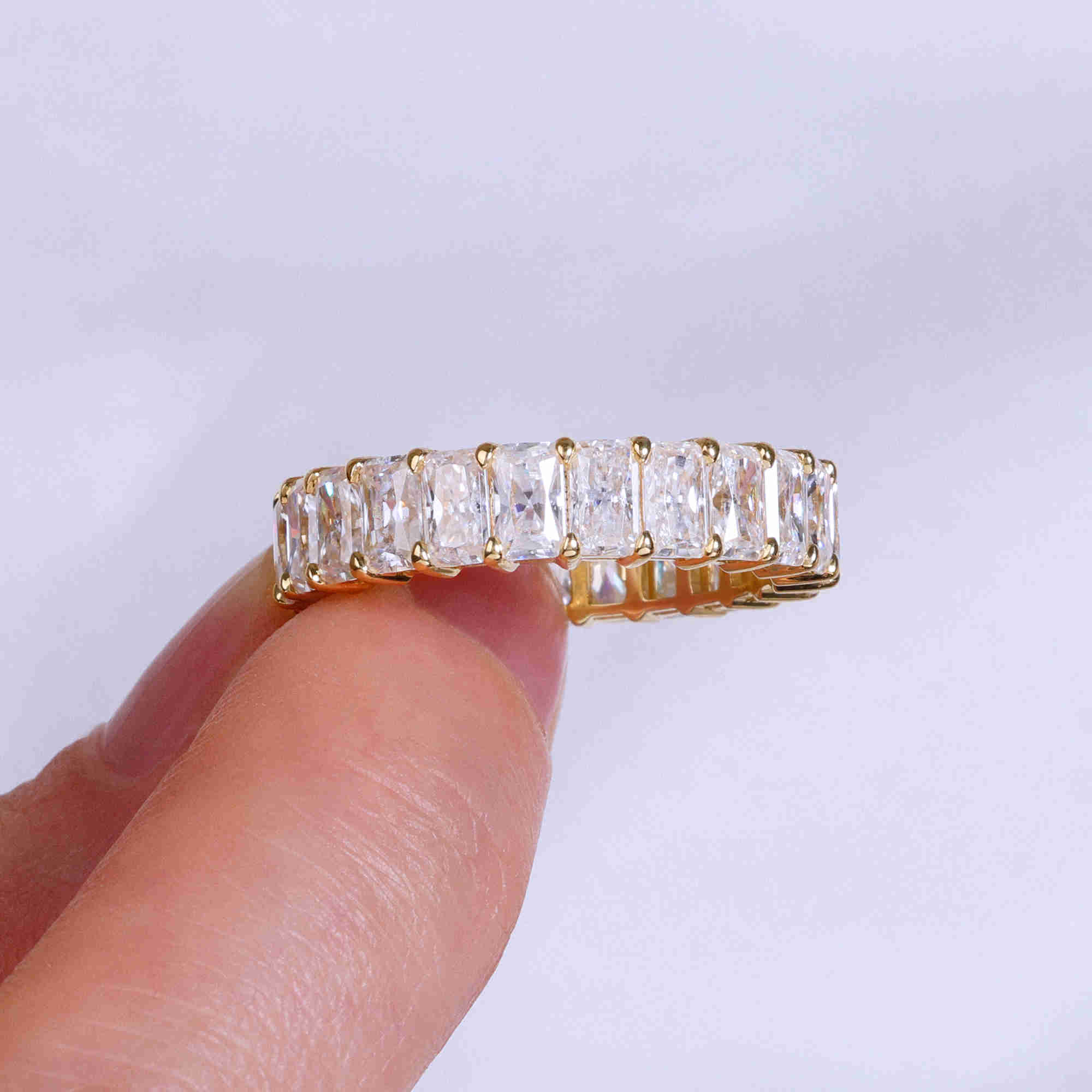 Luster Classic Fine Jewelry Design 10k 14k 18k Yellow Gold 5x3mm Radiant Cut Moissanite Eternity Band Ring