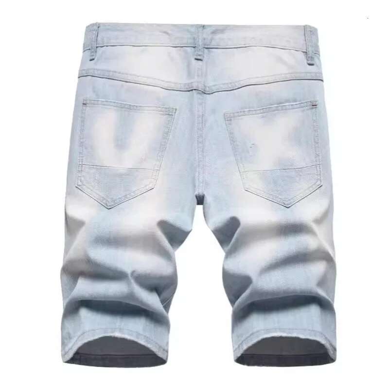 2025 New Summer Shorts For Men Designer Denim Pants Elastic Deep Blue Fashionable And Personalized Design Men's Slimming Straight Leg Men's 