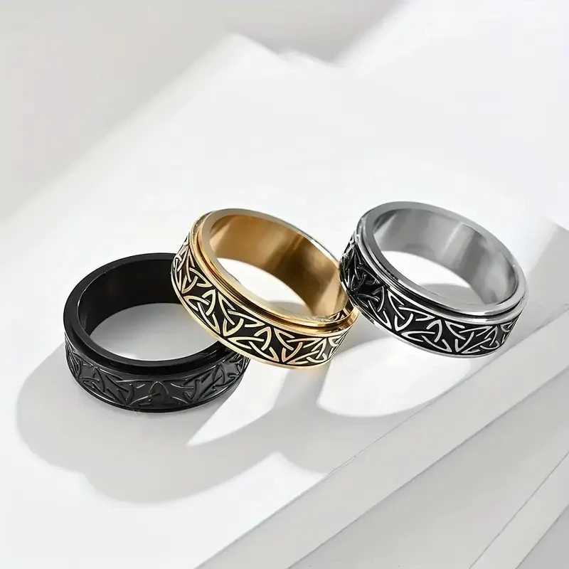 Punk Viking Script Stainless Steel Rotating Fidget Rings Men For Anxiety Worry Stress Relief Metal Rock Band Ring SpinnerXJ250219