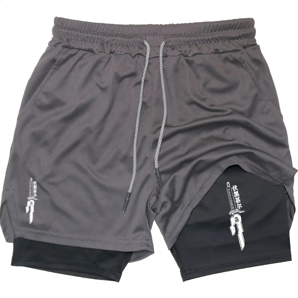 Anime Performance Shorts Men GYM Casual Sports Summer Compression Workout Running Mesh 2 In 1 Sport Short Pants 250218