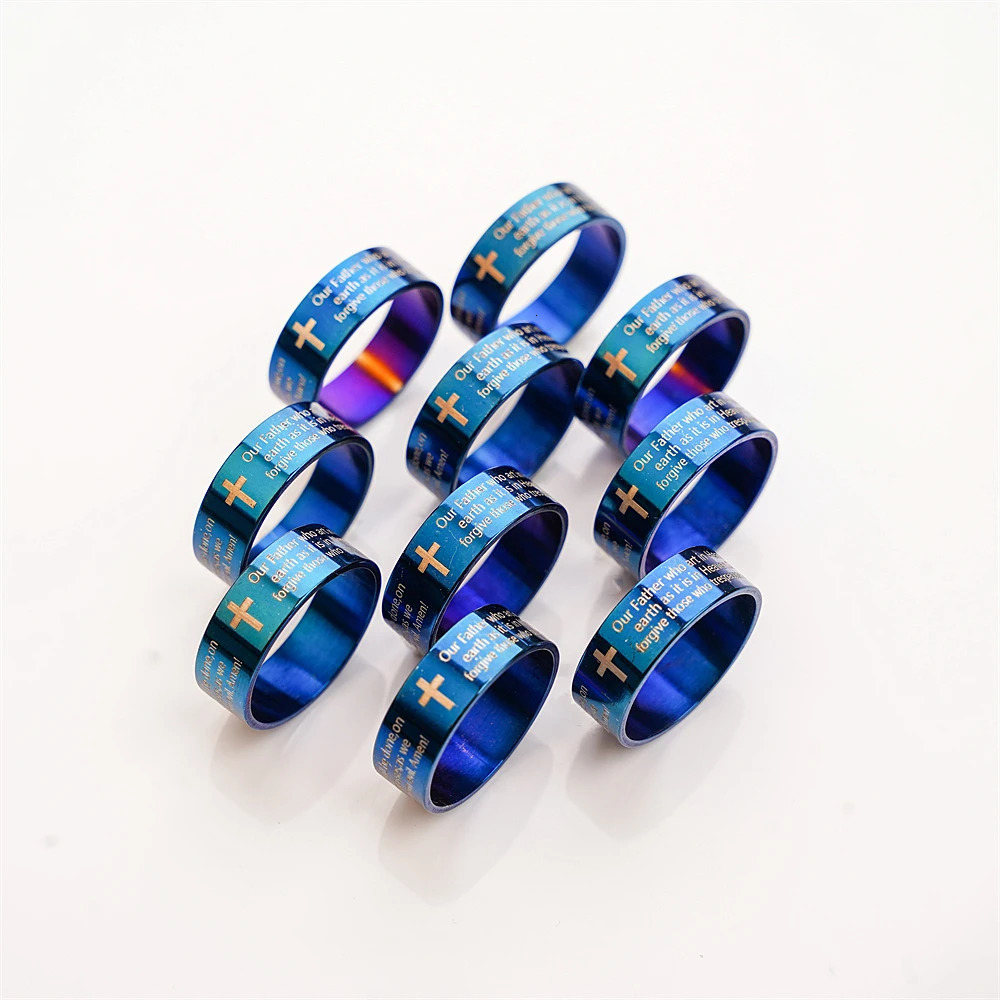 50Pcs/Lot Jesus Love Christianity Bible Cross Faith Pray Stainless Steel Ring Jewelry For Women Men Believer Mix Color Wholesale 250213