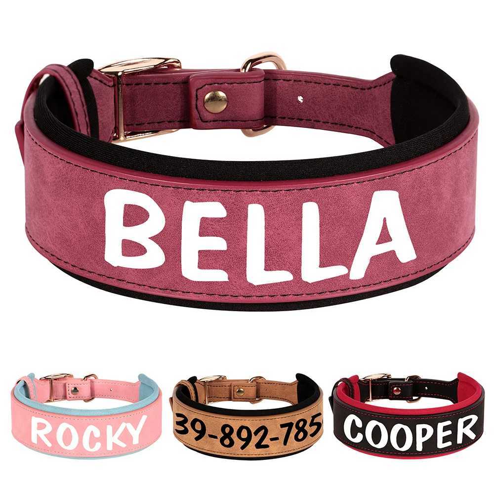 Personalized PU Leather Dog Collar Necklace Wide Padded Pet ID Collars Free Print Dogs Name Collars for Small Medium Large Dogs W250219