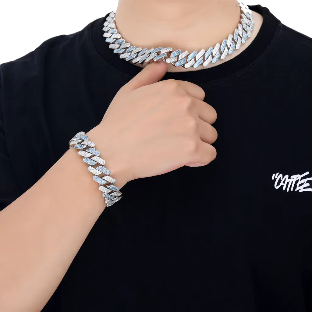 New Hiphop 20mm k Iced Out Color Dia Moissanite Bracelet Men's Body Jewelry Gold Cuban Chain