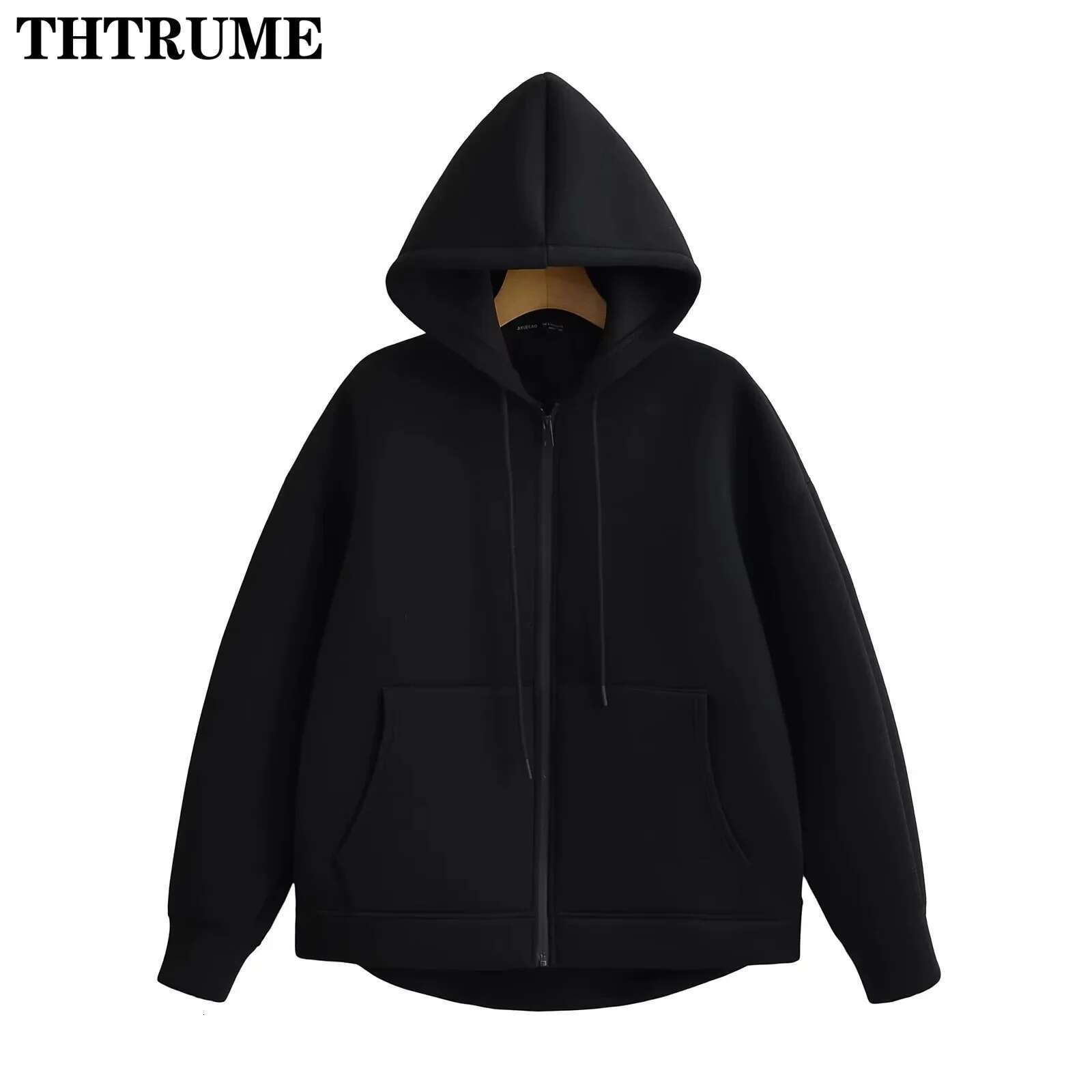 Elegant Oversized Solid New Hoodies Fashion Women Autumn Winter Long Sleeve Hooded Tops Casual Zipper Pocket Vintage Sweatshirts
