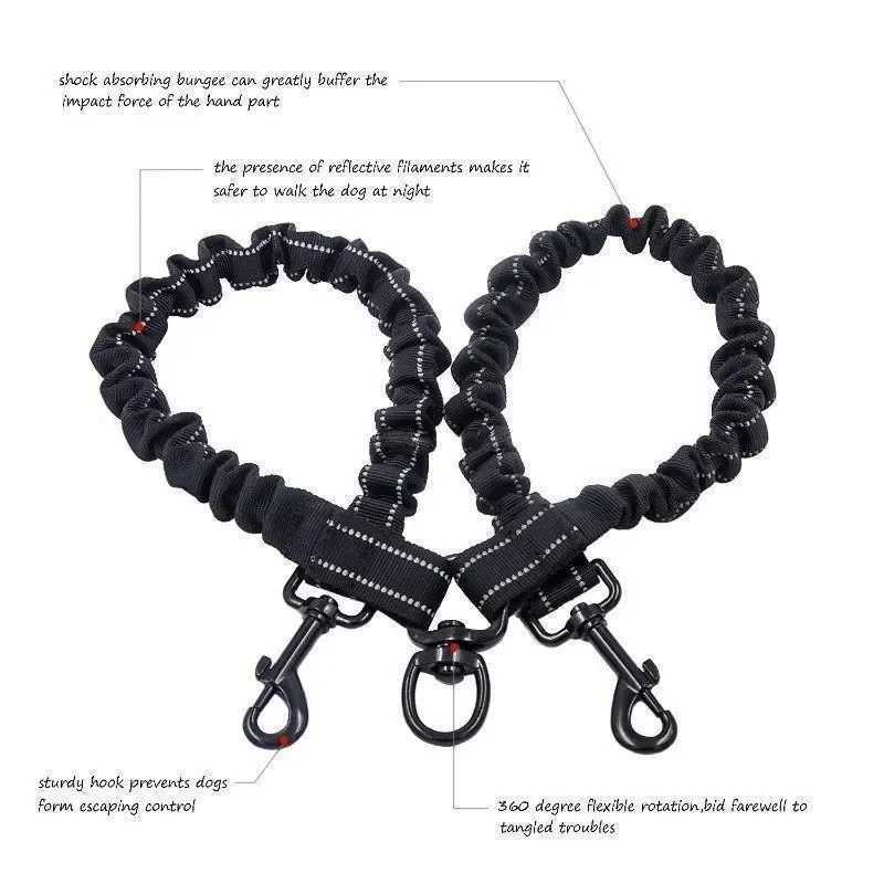 Dual Dog Leash Walking Training Leash Comfortable Shock Absorbing Reflective for Two Dogs Dog Supplies Double LeashesXJ250218