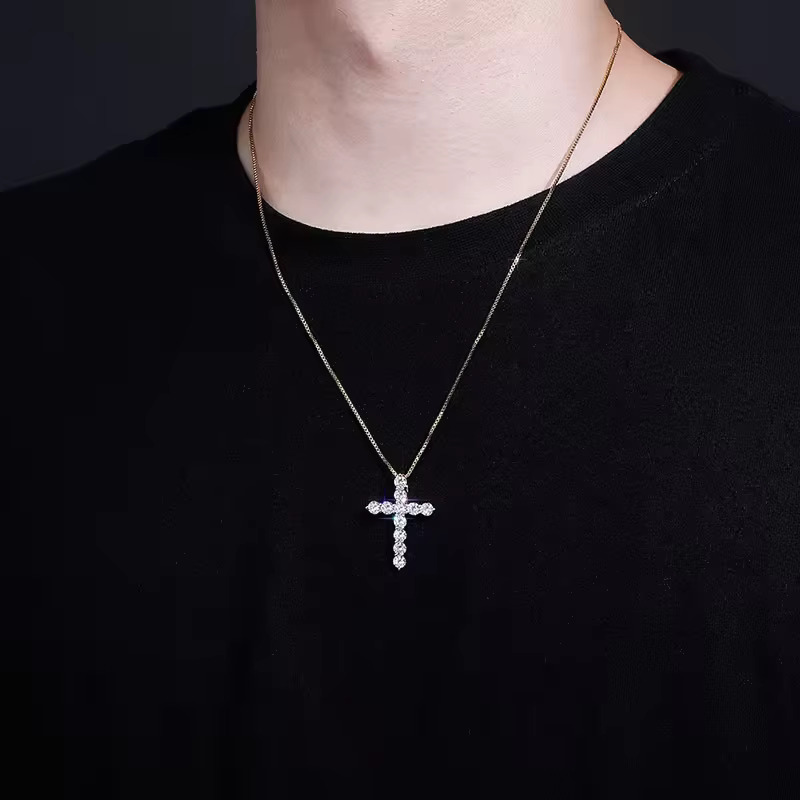 Cheapest Sterg Sier GRA Certified 3mm Vvs1 Moissanite Dia Box Chain Womens Cross Pendant Necklace