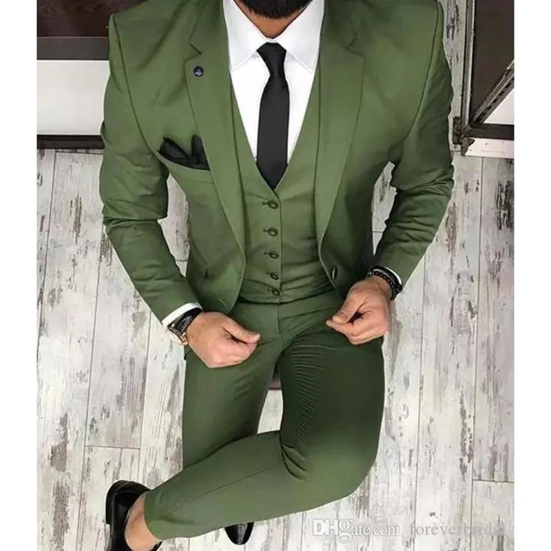 Latest Olive Green Men Suits for Groom 3 Piece Classic Wedding Tuxedo Notched Lapel Man Slim Fit Blazer Men Suits 250213