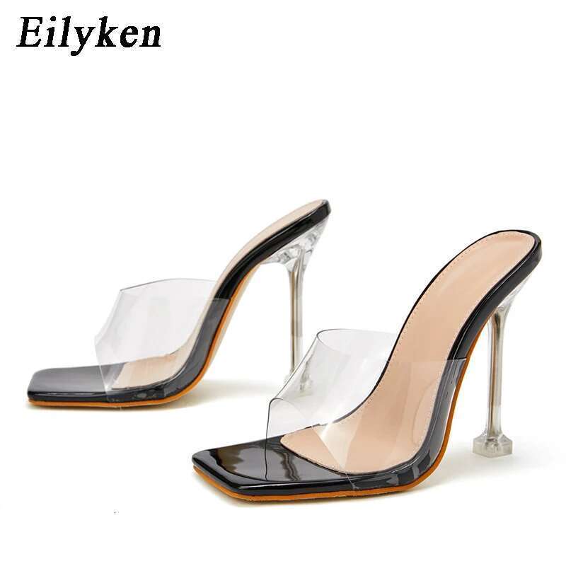 PVC Jelly Slippers Open Toe Perspex High Heels Crystal Women Transparent Heel Pumps Sandals Size 35-42