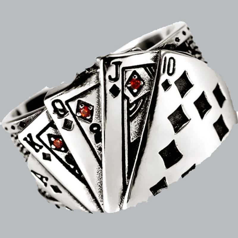 Cool Playing Cards Finger Ring Open Adjustable Ring Hip Hop Lucky Band Ring Jewelry Gifts for MenXJ250219