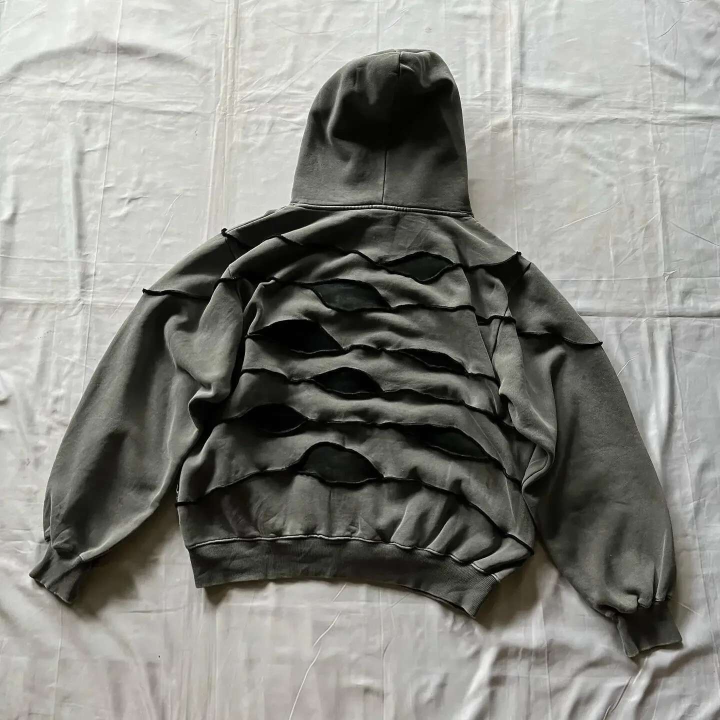 Streetwear Hoodie Hip Hop Gothic Eyes Patchwork Dark Gray Oversized Loose Pullover Men and Women Retro Haruku Punk Casual Tops