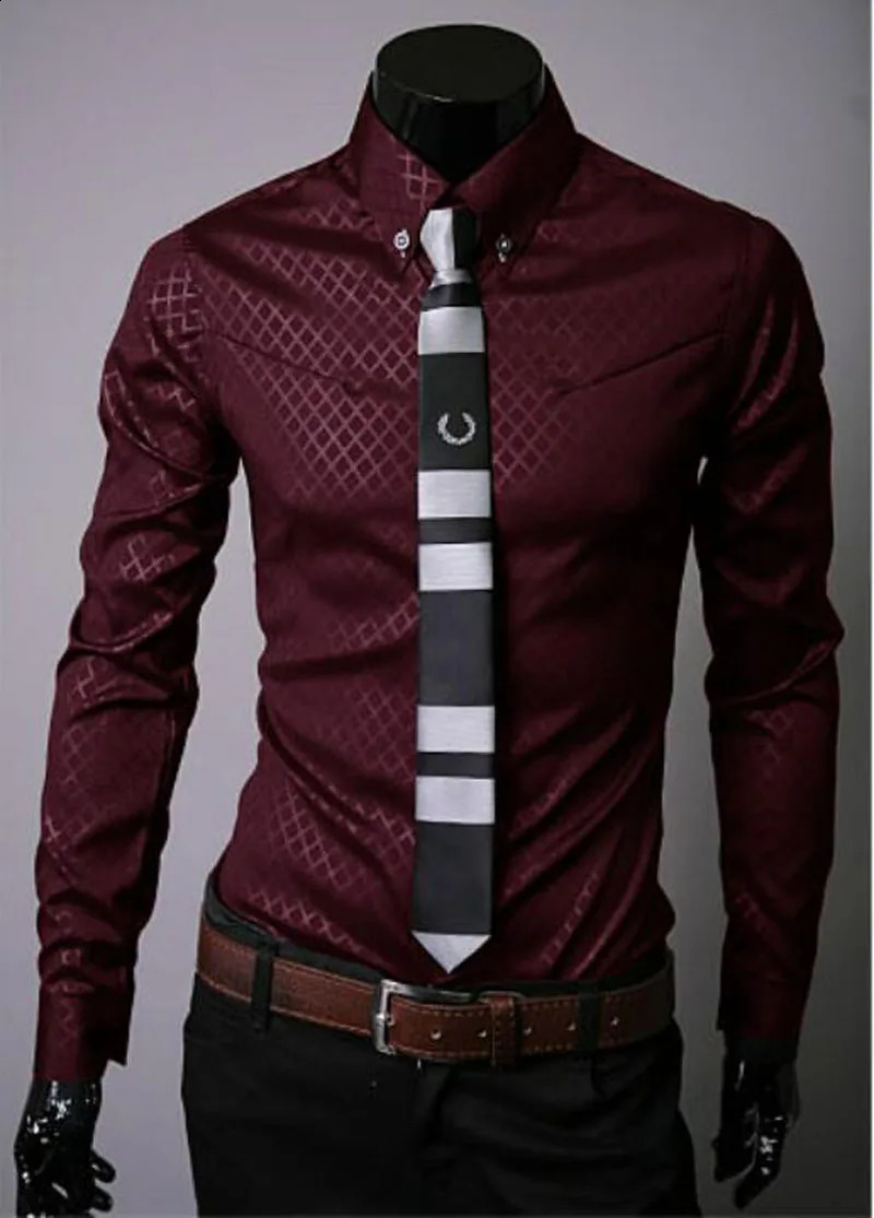 Men Plaid Shirts Mens Dress Shirts Long Sleeve Slim Casual Black White Social Male Clothes Chemise Homme Shirt S09 250214