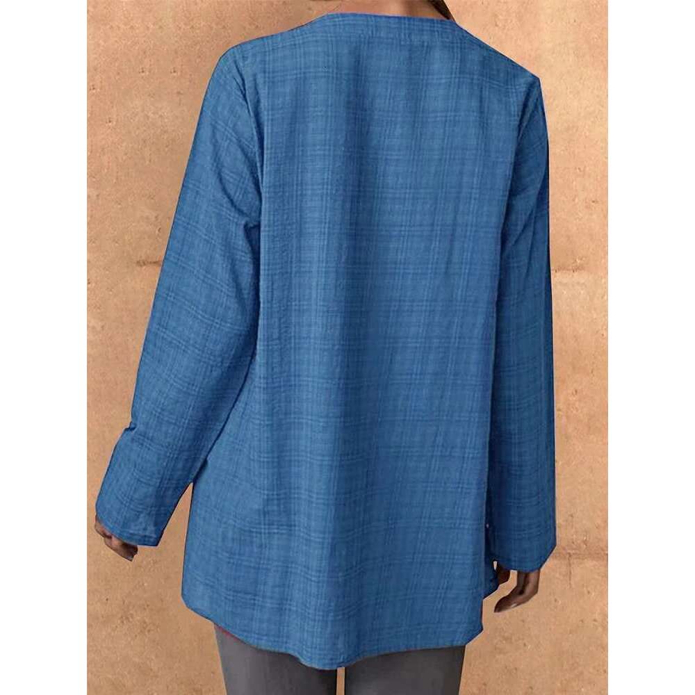Sporty Chic Fashion Women's Long Sleeve Square Printed Open Collar Shirt Button Vintage Old Tops Best Choice For Summer