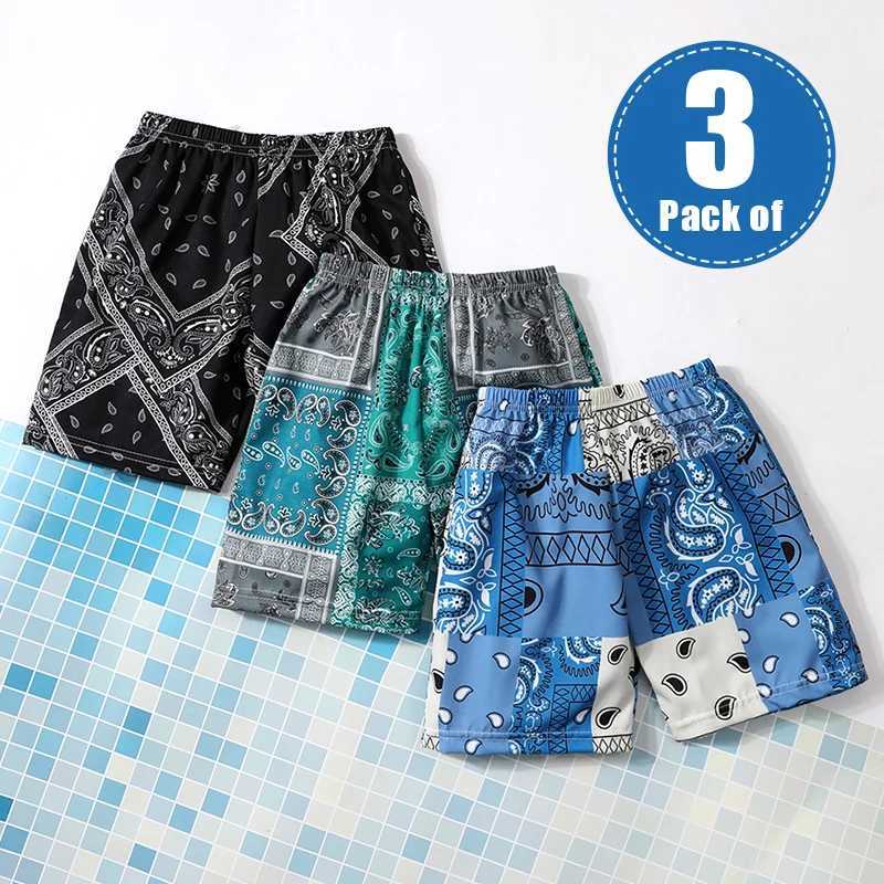 Men's Shorts 3 Pcs Summer Childrens Multi-color Combination Beach Shorts Boys And Girls Leisure Palm Tree 5 Pants Joker Elastic Waist Pants z2502