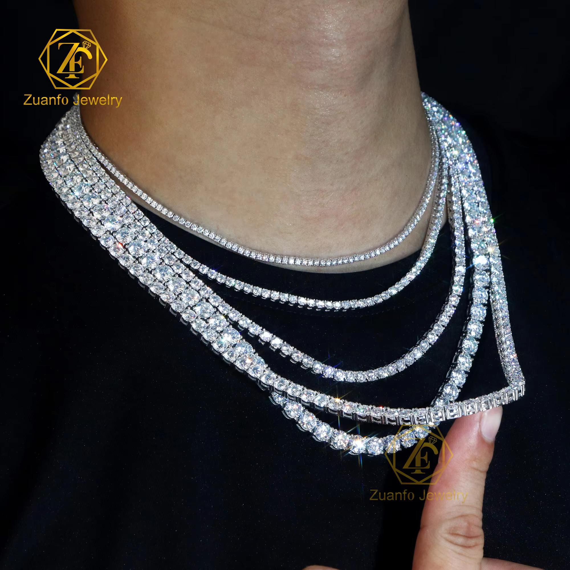Sterg Sier VVS Moissanite Tennis Chain Pass Dia Tester 2MM 3MM 4MM 5MM GRA Certificate Hip Hop Fine Chains Necklace