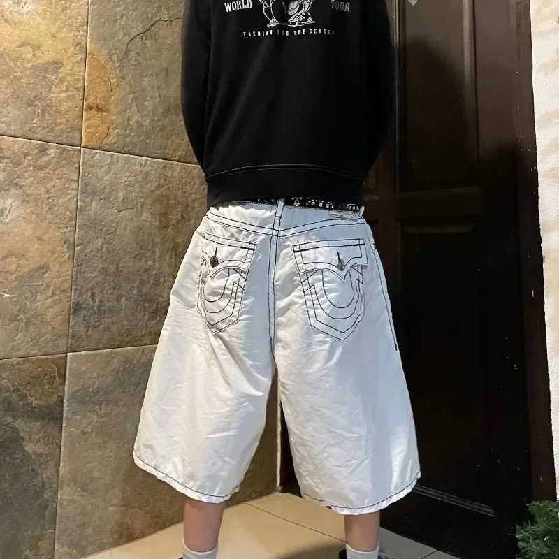Men's Shorts American Hiphop Wide Leg Denim Shorts Men and Women Models Straight Loose High Street Pants Summer Y2k Cargo Shorts Men Pants z25021