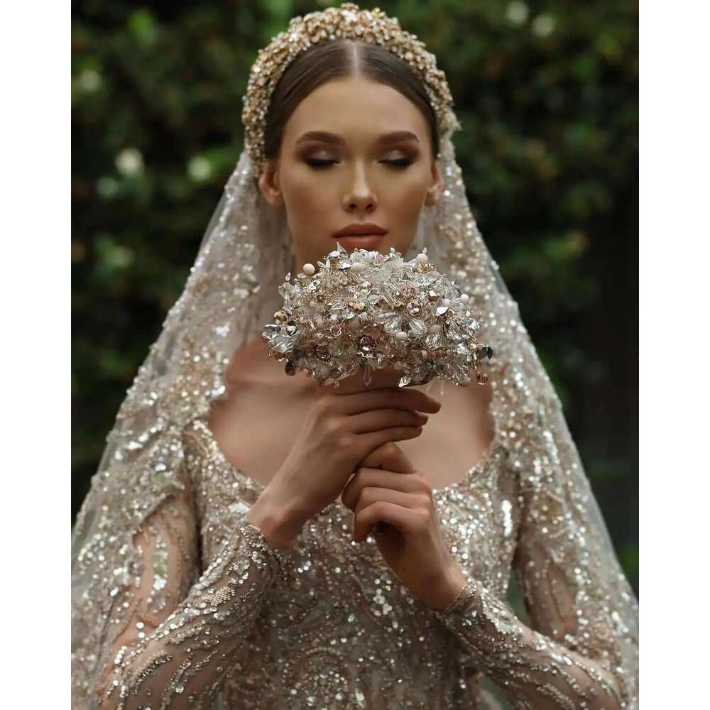 Elegant Dresses Ball Gown Appliques Sequined Lace or-Length Bride Wedding Dress Vestido de novia Custom Made