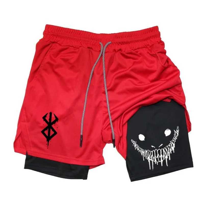 MenS 2-In-Sports Shorts Anime Fitness Training Running Quick Dry Shorts Y2k Summer Fashion Beach Jogging Breathable Shorts W250219