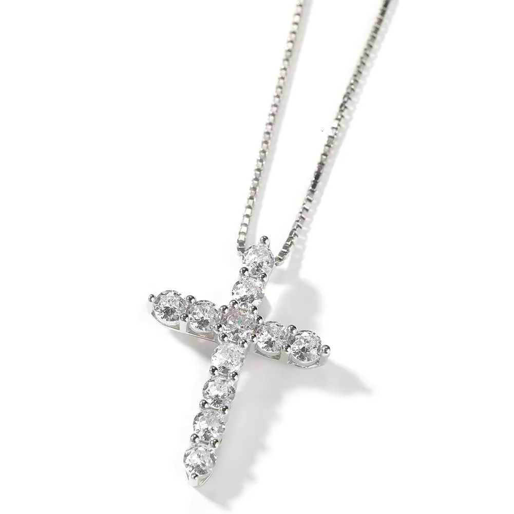 Cheapest Sterg Sier GRA Certified 3mm Vvs1 Moissanite Dia Box Chain Womens Cross Pendant Necklace