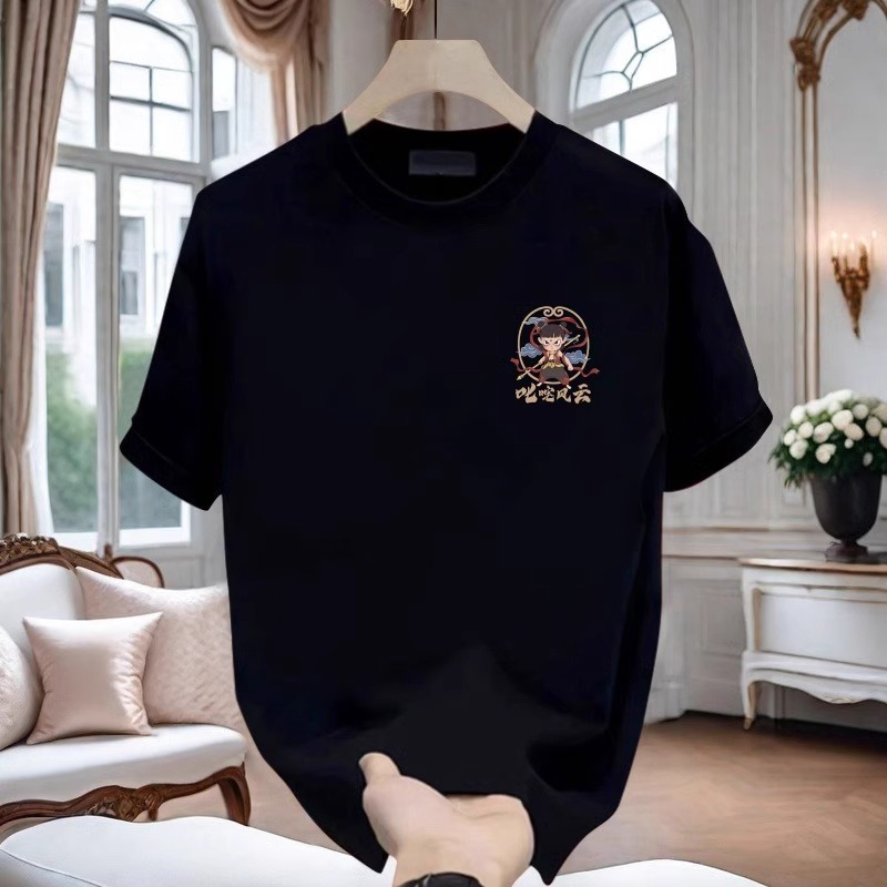 Summer 2025 China-chic Fashion Personality Versatility Casual Trend Nezha Personality Print Men's Designer Round Neck Cotton Short Sleeve T-shirt
